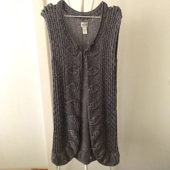 Chico's Sweaters - CHICO’S SILVER LONG SWEATER VEST DUSTER, SIZE 1, M, 8, NWOT